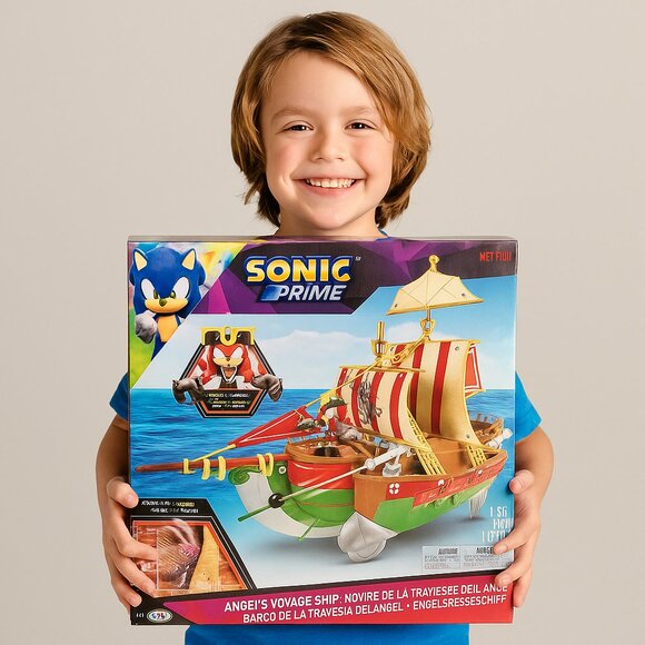 New Large Sonic Prime the Hedgehog Playset Pirate Ship Boat Toy Knuckles the Dre - Picture 1 of 11